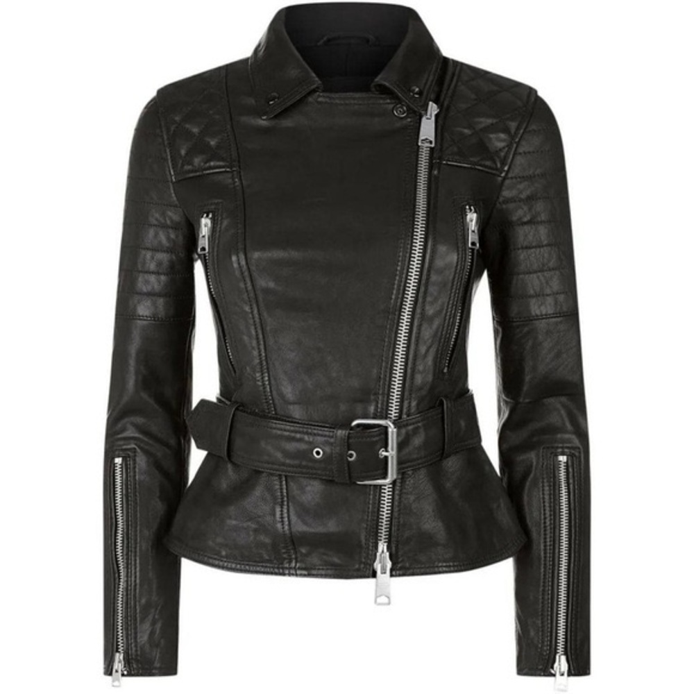 💥SOLD💥 All Saints BRYDEN Belted Black Leather Moto Jacket UK 10 / US 6